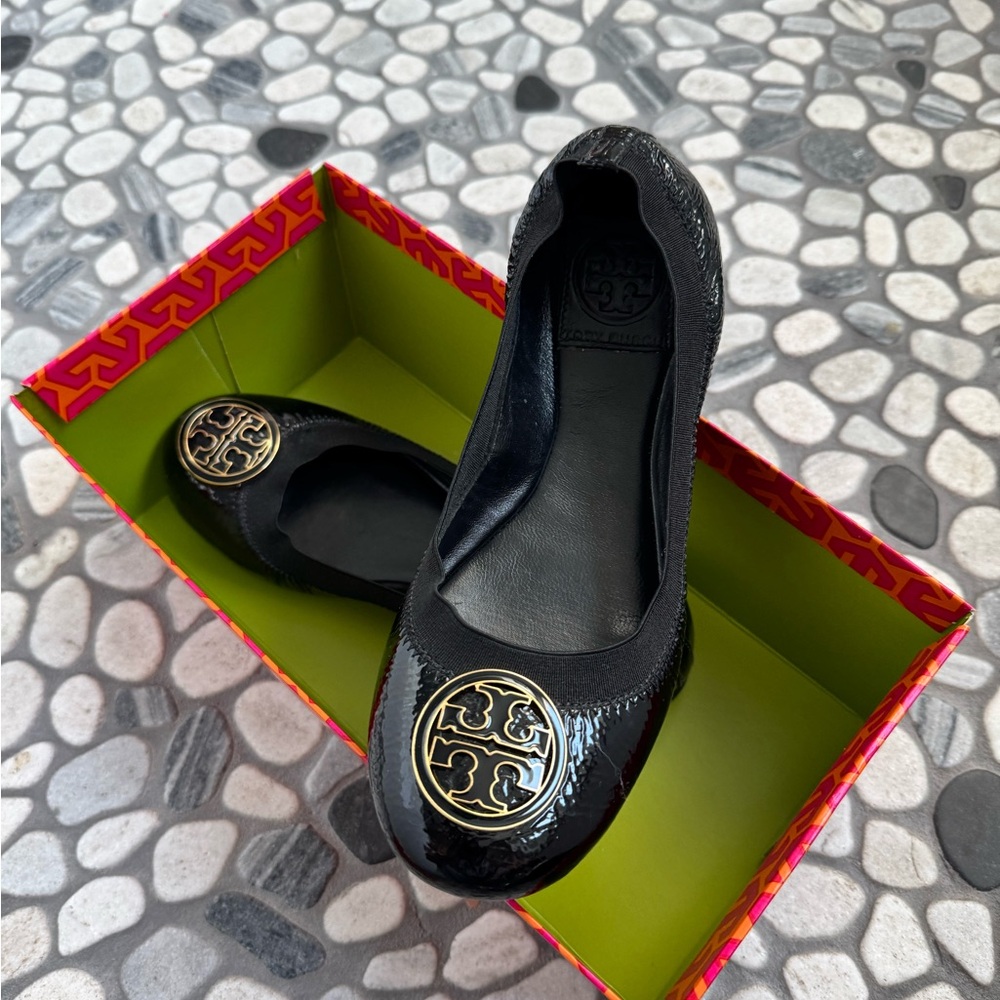 Tory Burch Black Patent Leather Flats